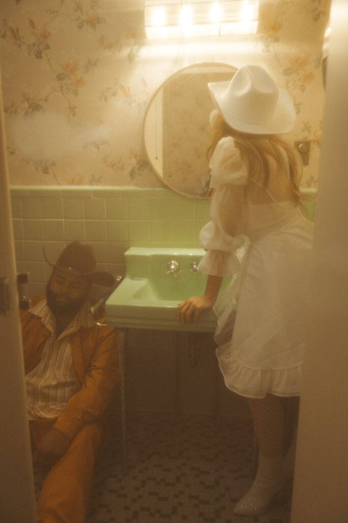 Man and woman in a bathroom 