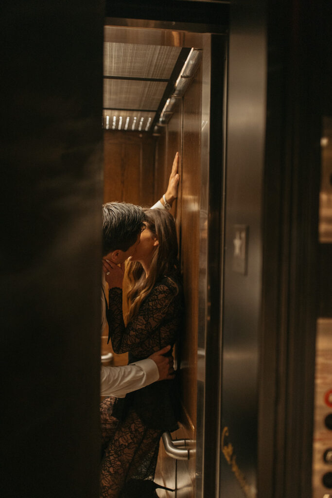 Couples editorial Detroit engagement photos at The Siren Hotel