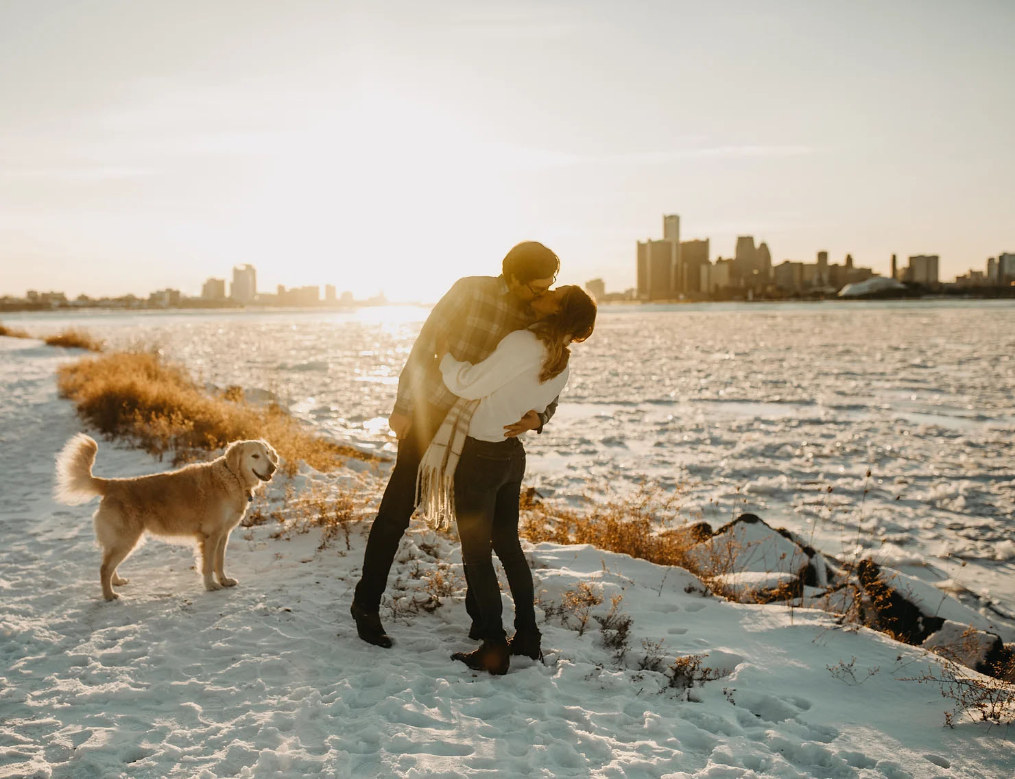 Couple kissing during their engagement session