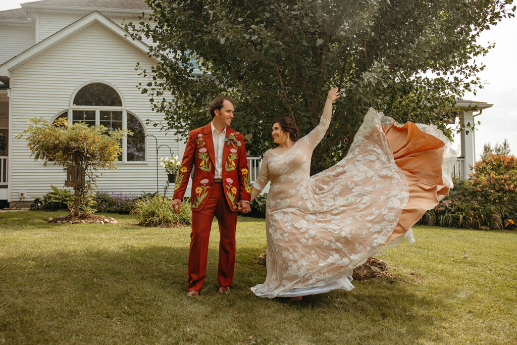 Outdoor bride and groom portraits from their wedding in Michigan