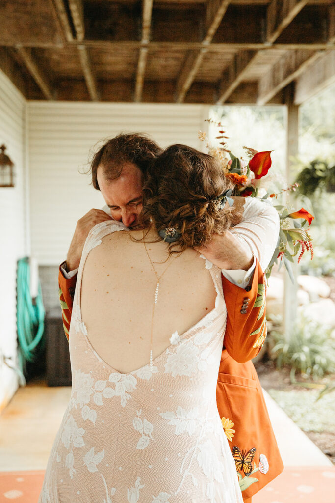 Bride and groom emotional after their Michigan wedding ceremony