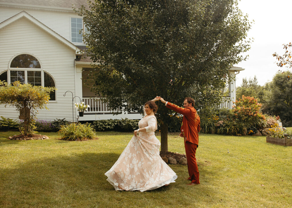 Outdoor bride and groom portraits from their Michigan wedding