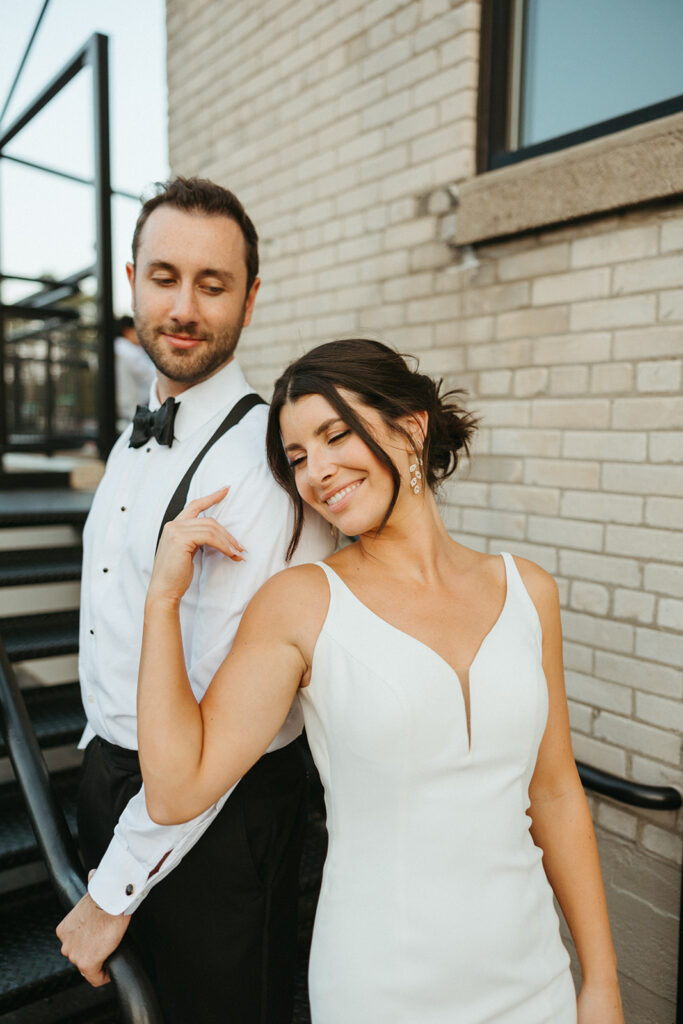 Editorial bride and groom portraits at Baker Lofts Holland MI wedding venue