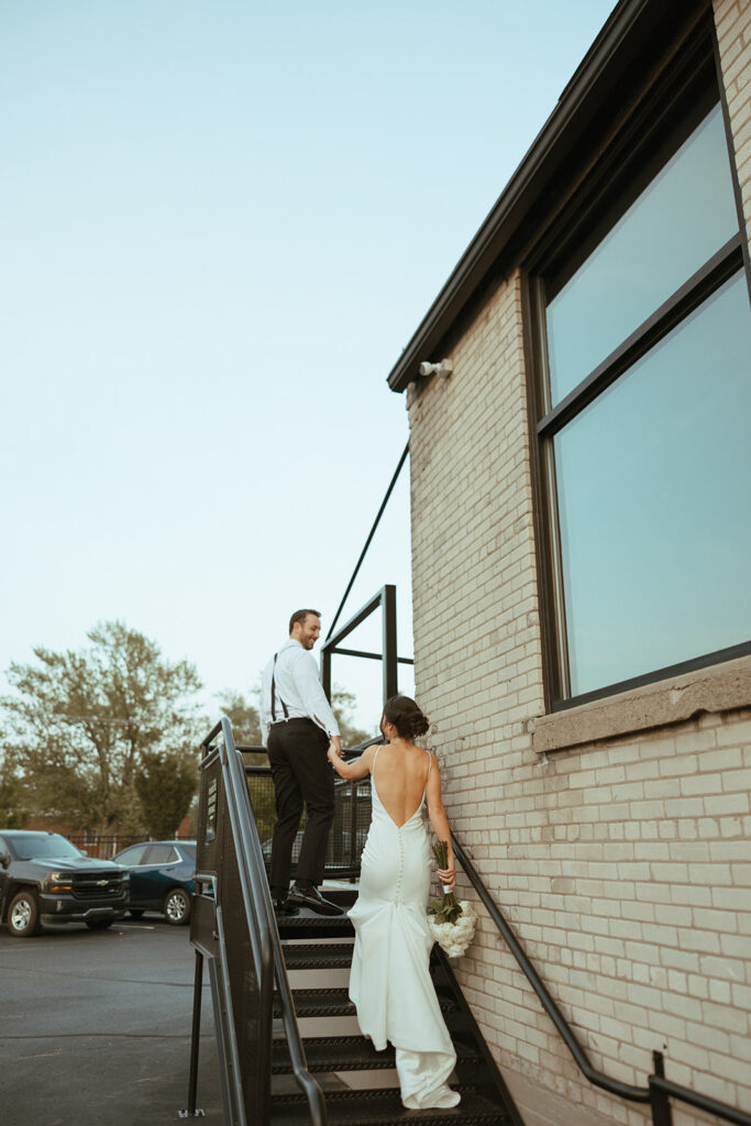 Editorial bride and groom portraits at Baker Lofts Holland MI wedding venue