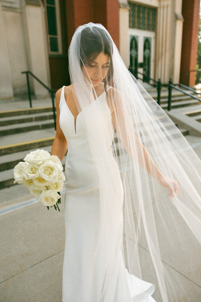 Bridal portraits with a wedding veil from a Grand Rapids wedding in Michigan. 