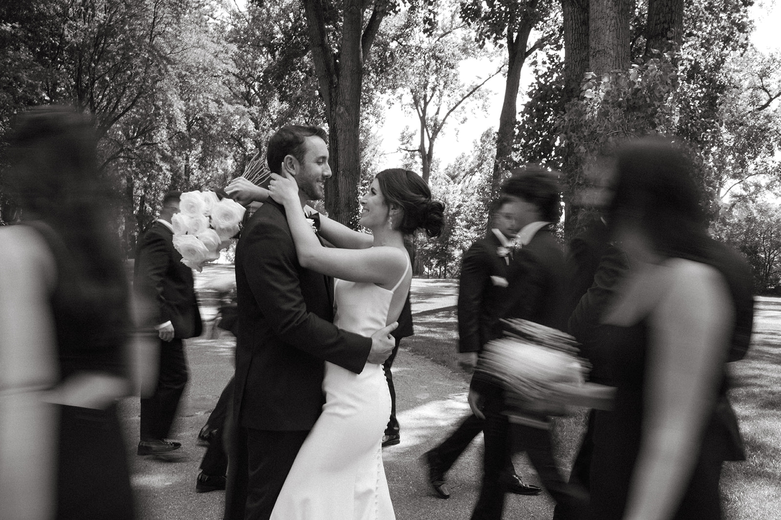 Black and white wedding party portraits from a Grand Rapids wedding