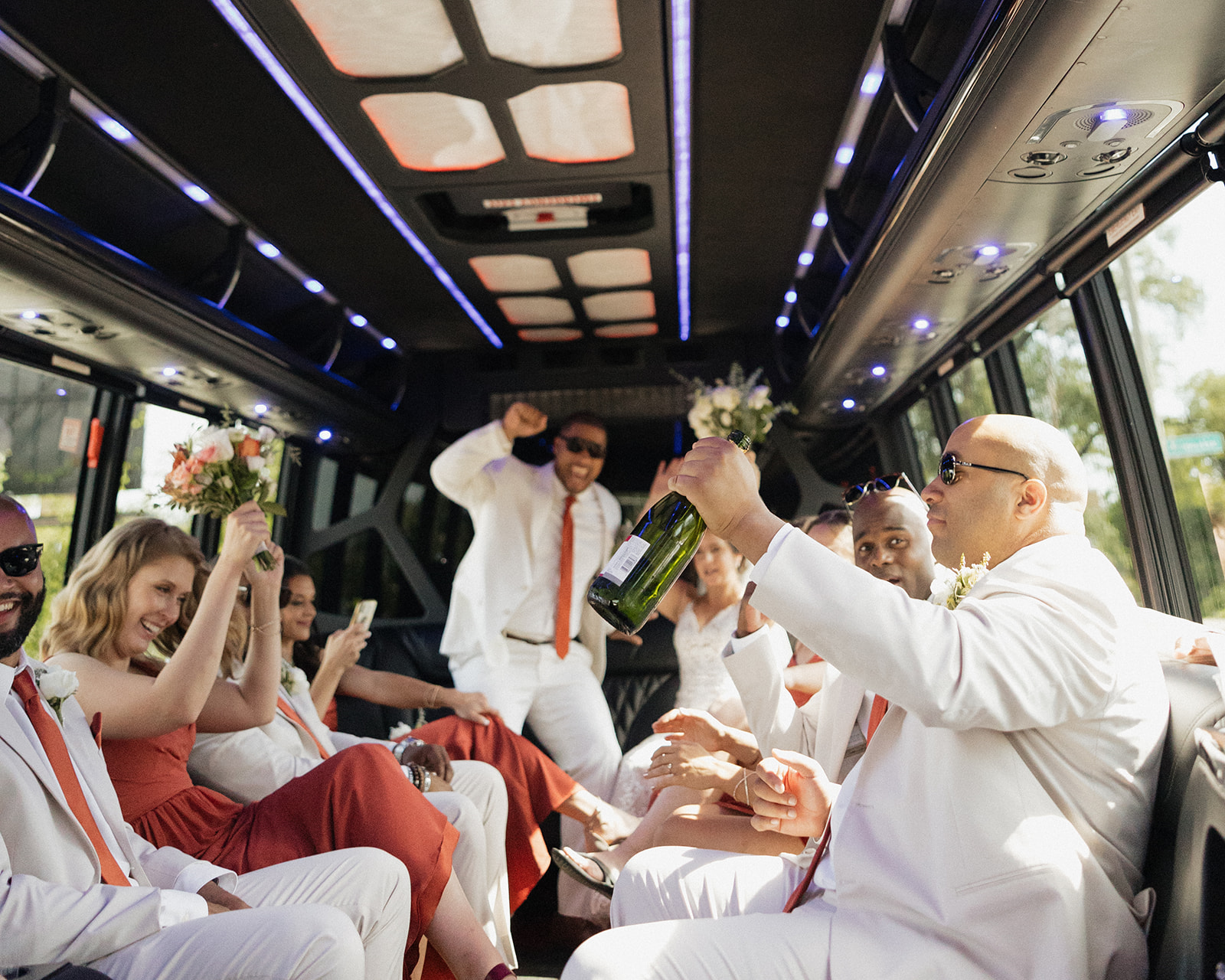 Wedding party on a party bus