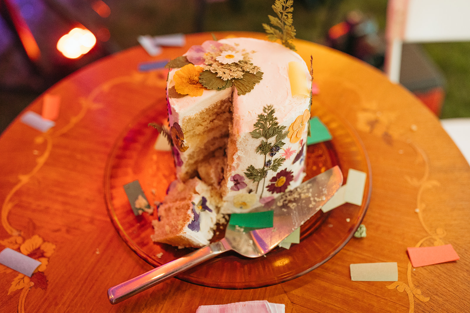 Small fall wedding cake decorated with dried flowers