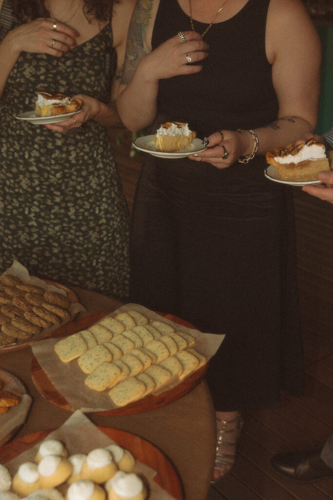 Wedding guests getting desert from Sister Pie during a Detroit wedding reception