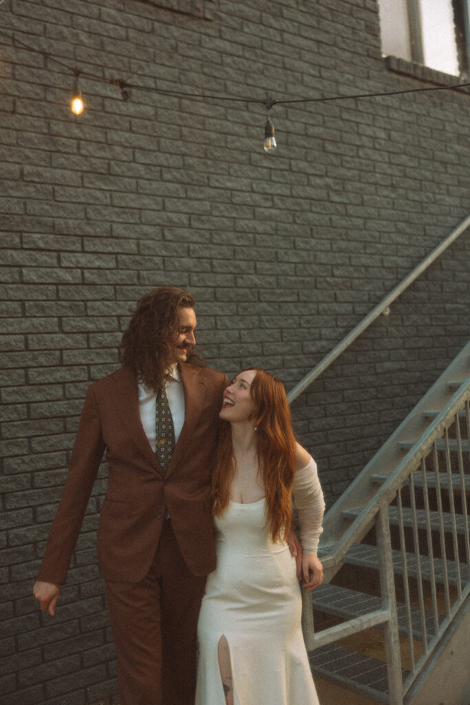 Bride and grooms blue hour wedding portraits from their Detroit wedding