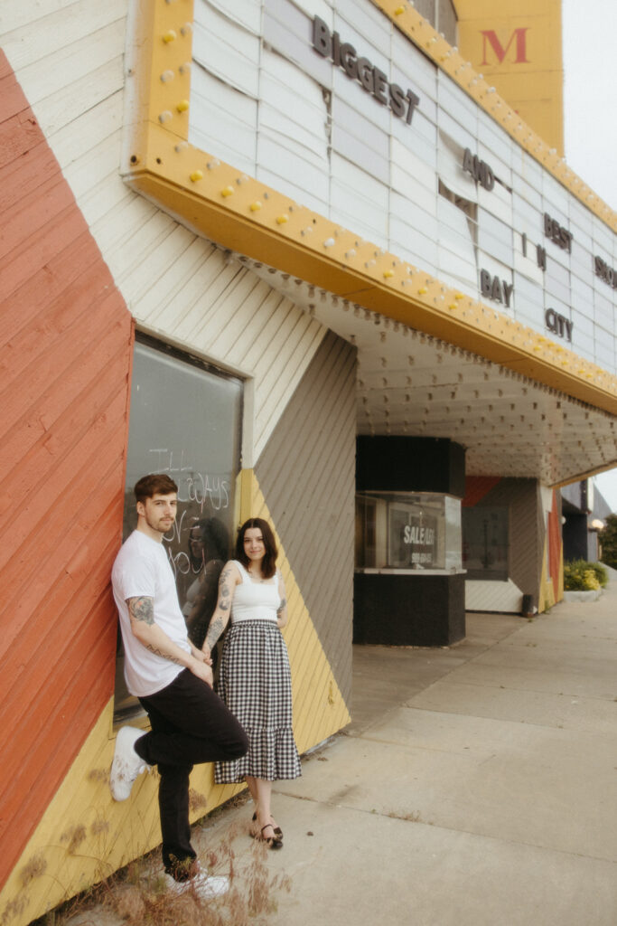 Couples downtown Bay City, Michigan engagement photos