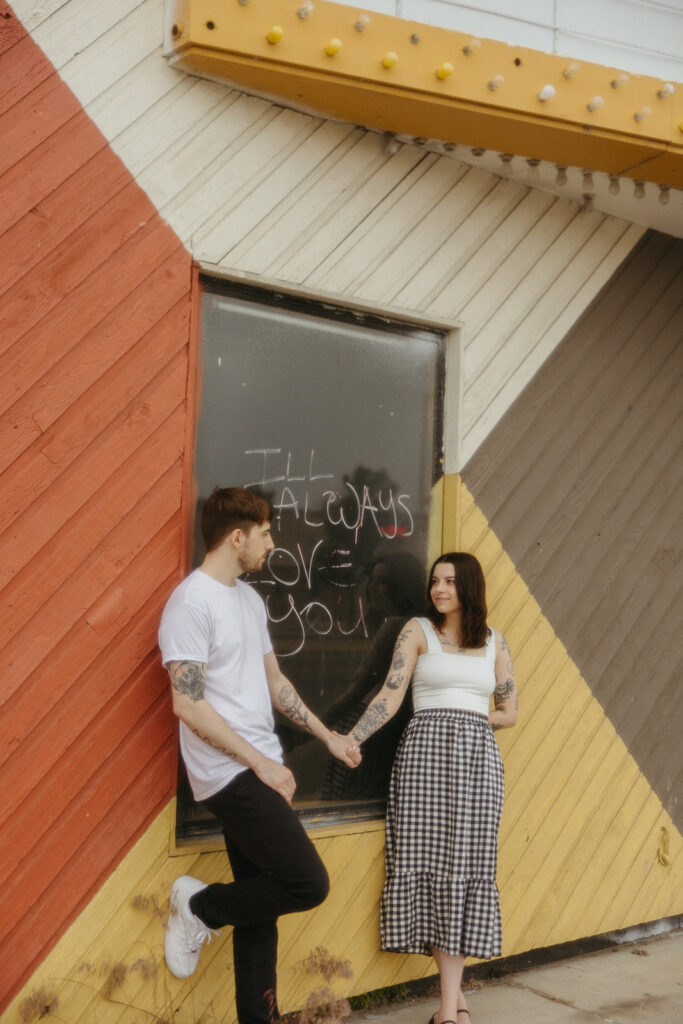 Couples downtown Bay City, Michigan engagement photos