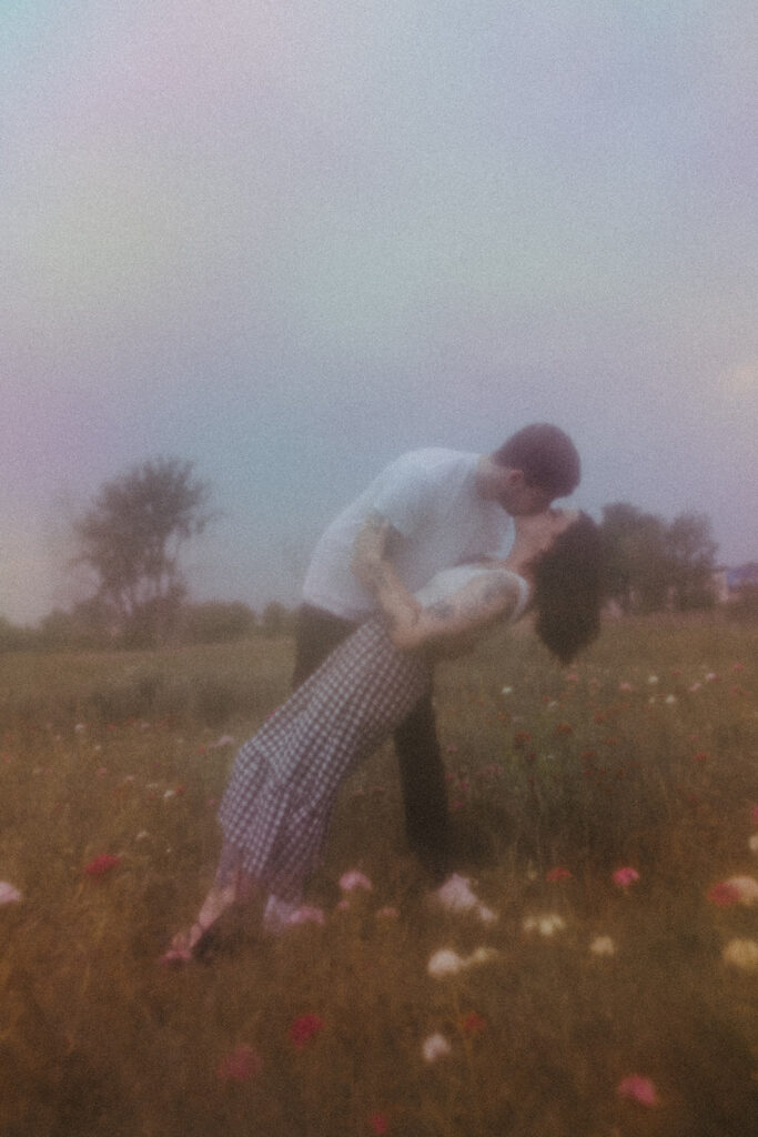 Nostalgic engagement photo in Bay City, Michigan