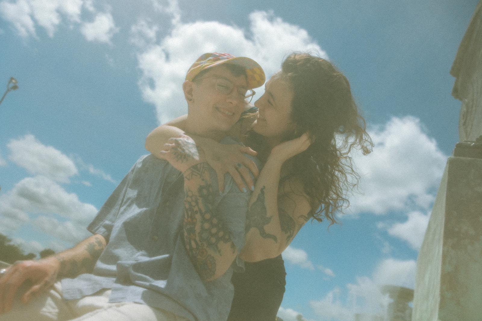 Couple posing for their Belle Isle engagement photos in Detroit, Michigan