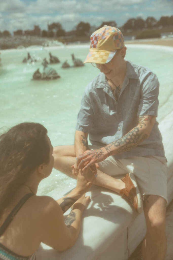 Couple holding hands during their