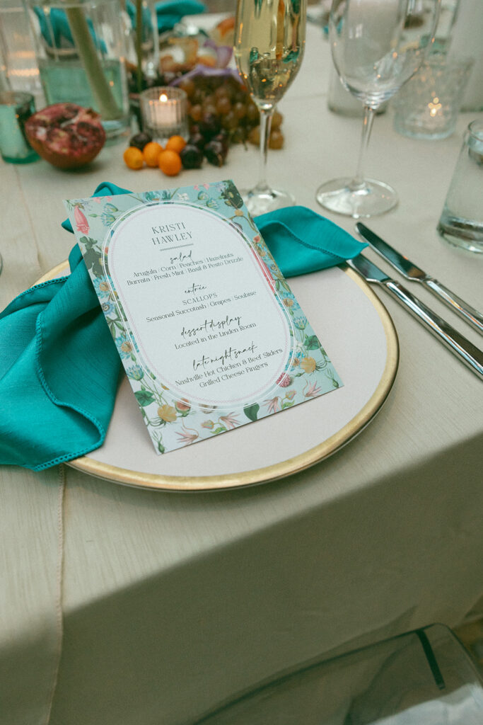 A colorful indoor Book Tower wedding anniversary dinner