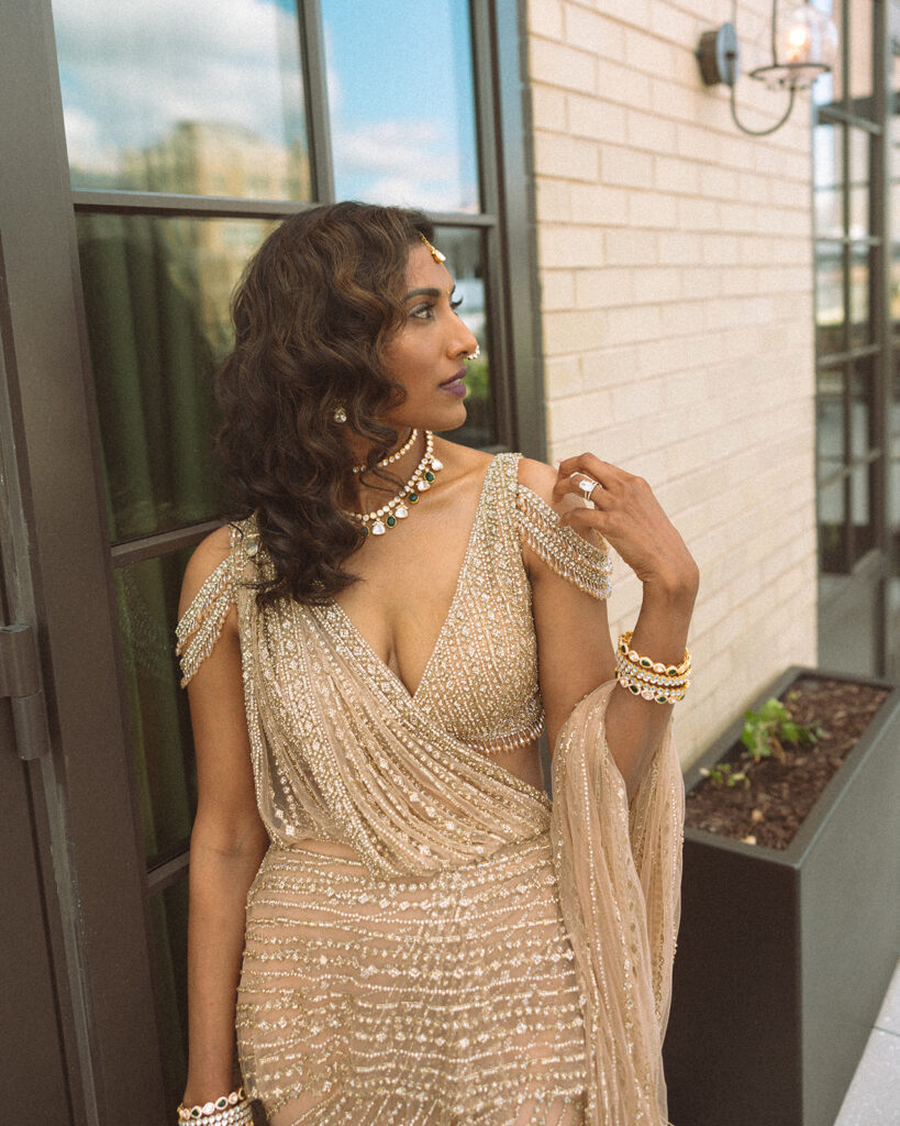 Woman posing for portraits in Detroit, Michigan at Kamper's Rooftop Lounge