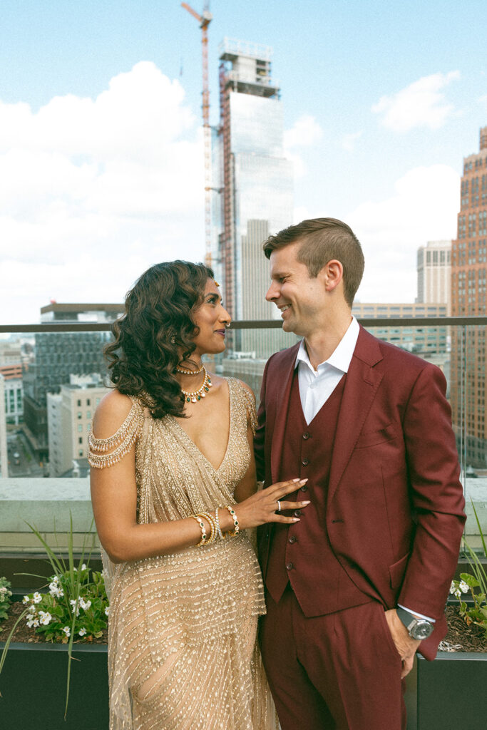 Couples portraits at Kemper's Rooftop Lounge in Detroit, Michigan