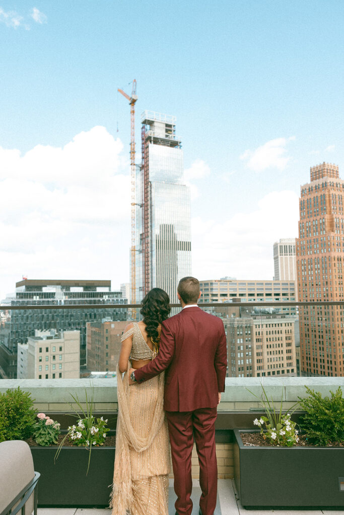 Couples wedding anniversary portraits at Kamper's Rooftop Lounge in Detroit, Michigan