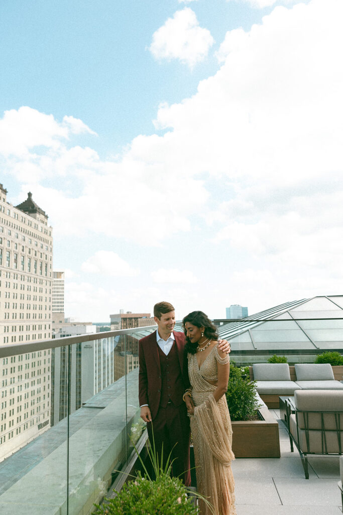 Couples wedding anniversary portraits at Kamper's Rooftop Lounge in Detroit, Michigan