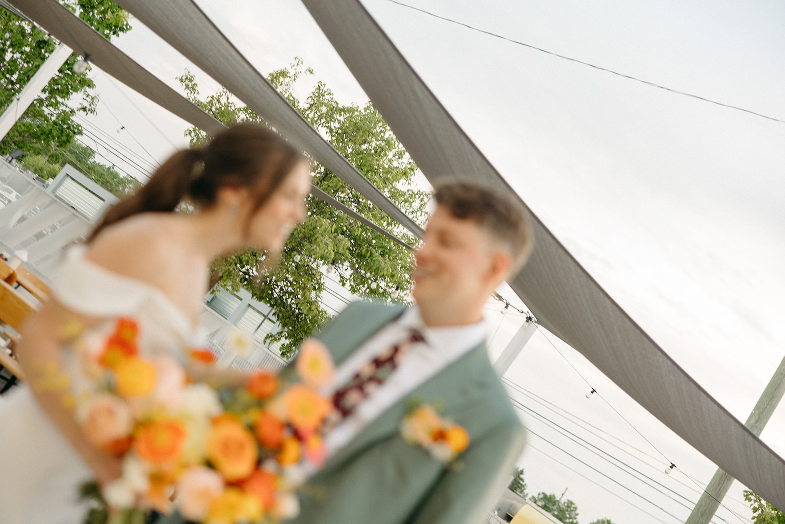 Bride and grooms outdoor Ann Arbor wedding portraits at Venue by 4M