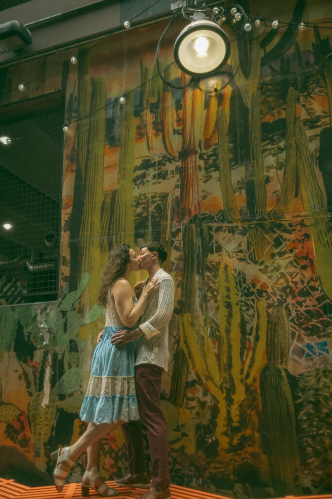 Couple kissing in The Belt in downtown Detroit