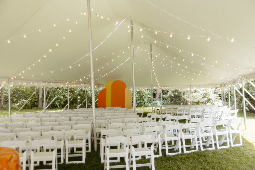 Colorful backyard Ann Arbor wedding ceremony