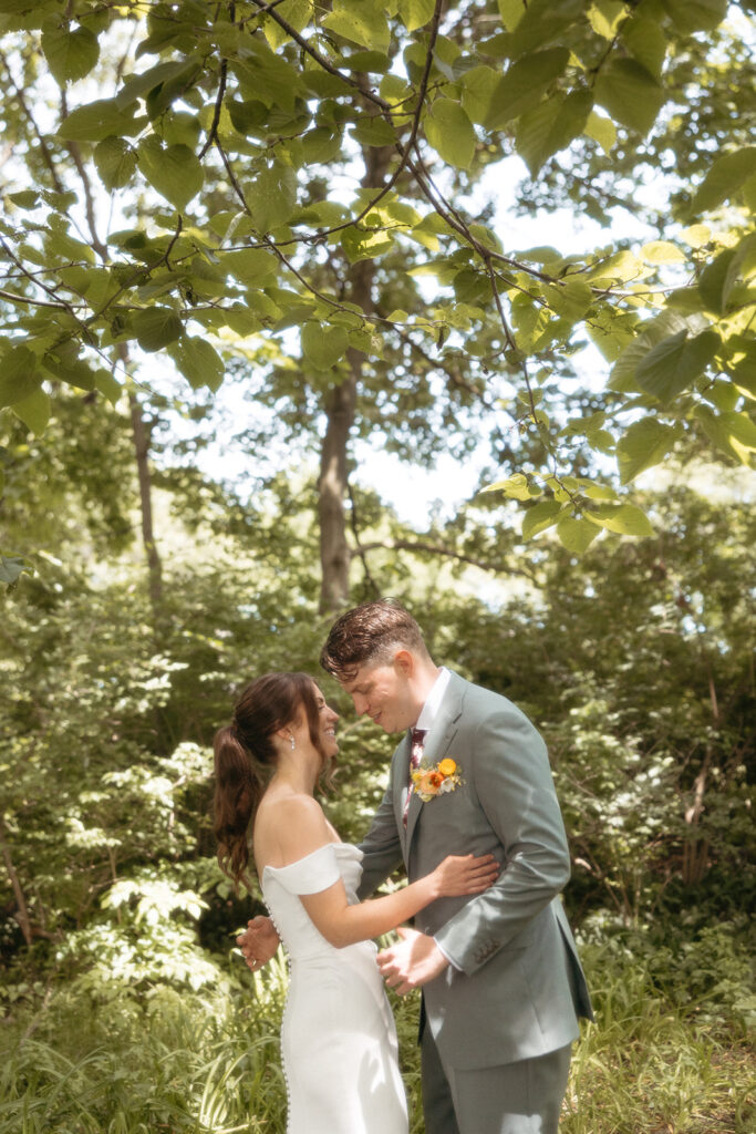 Bride and groom sharing an intimate first look