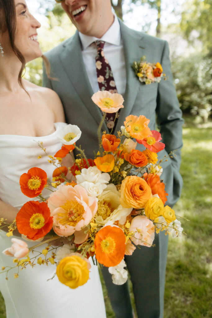 Outdoor bride and grooms portraits from a backyard Ann Arbor wedding