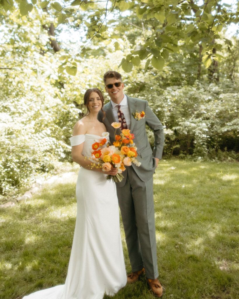 Outdoor bride and grooms portraits from a backyard Ann Arbor wedding