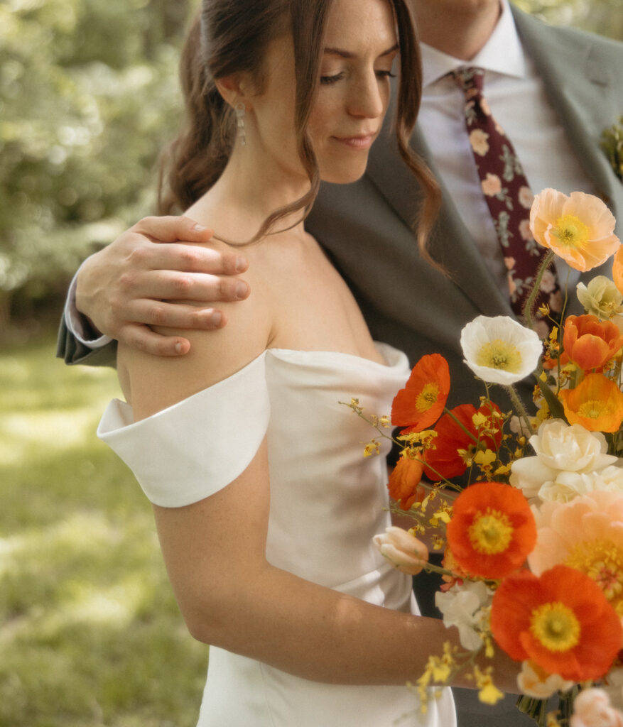 Outdoor bride and grooms portraits from a backyard Ann Arbor wedding