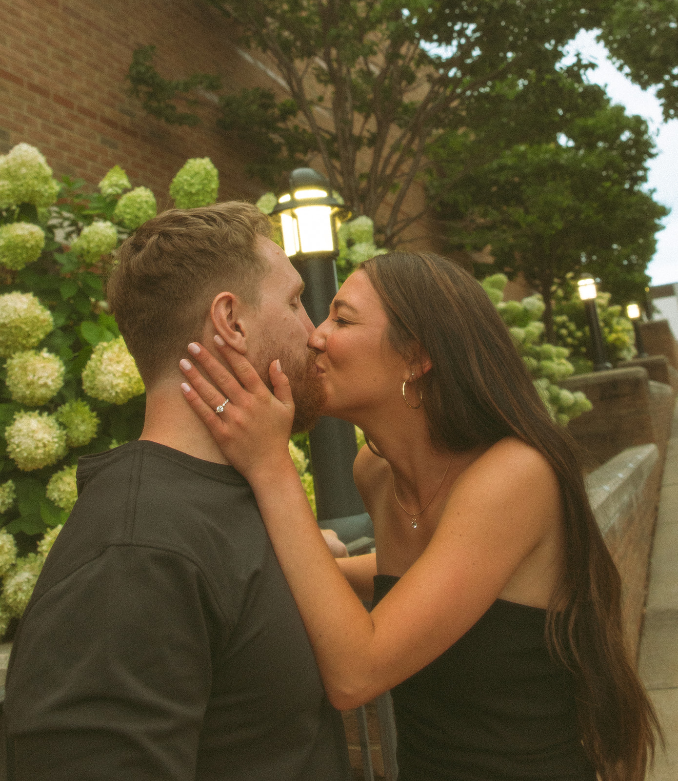 Couple kissing during their engagement session