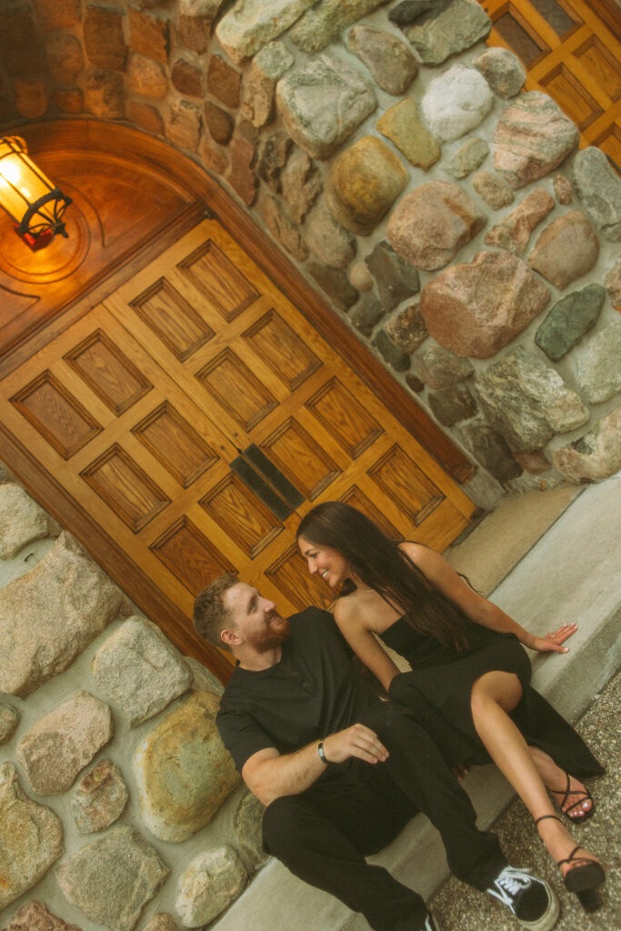 Couple posing at The H Hotel in Midland, Michigan