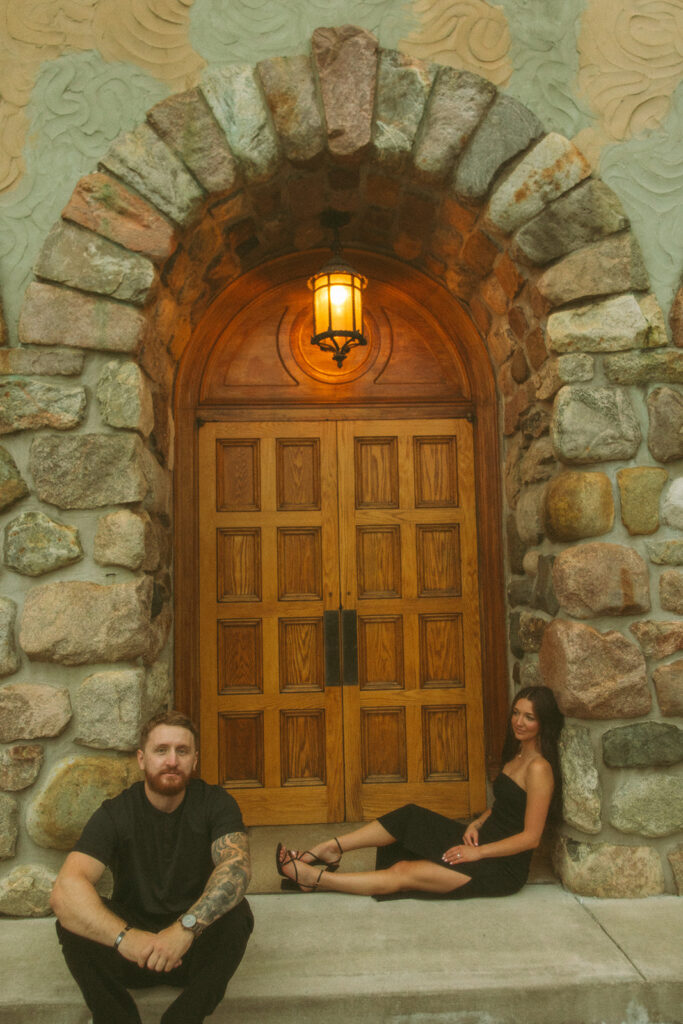 Couple posing at The H Hotel in Midland, Michigan