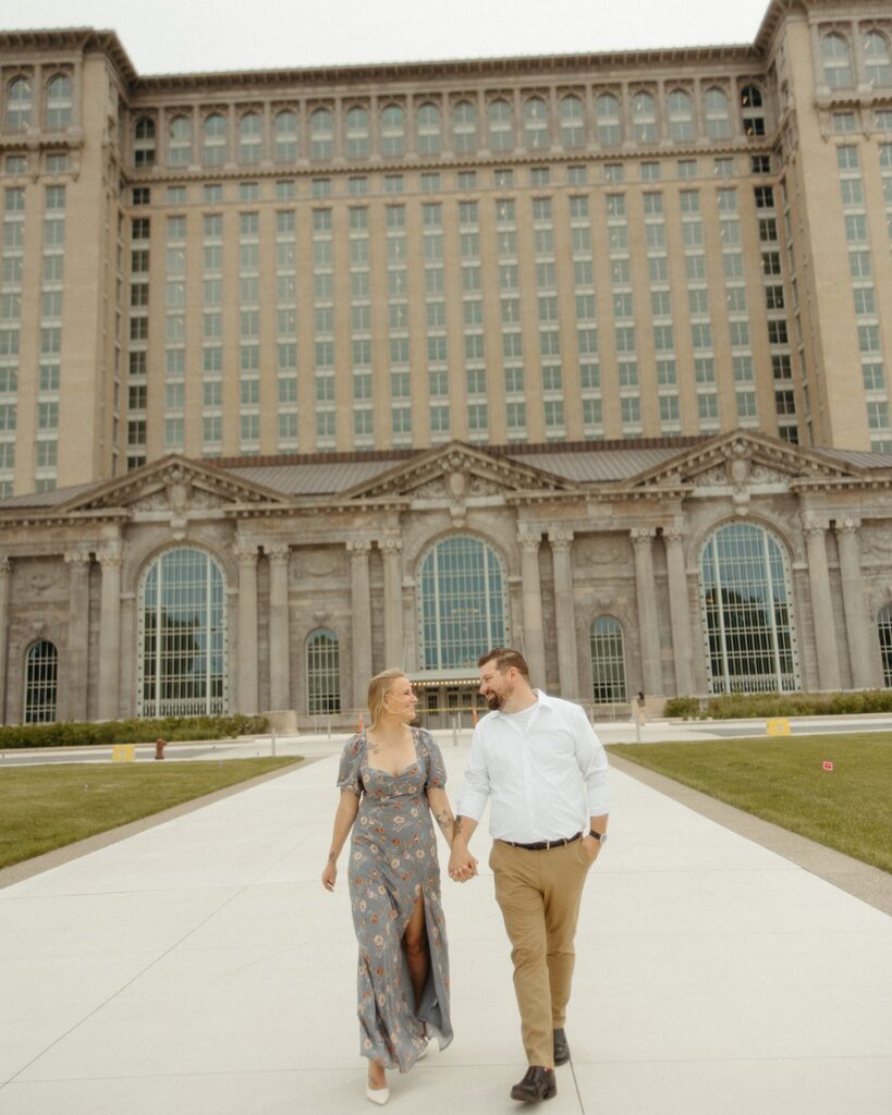 Couples Detroit engagement photos at Michigan Central Station