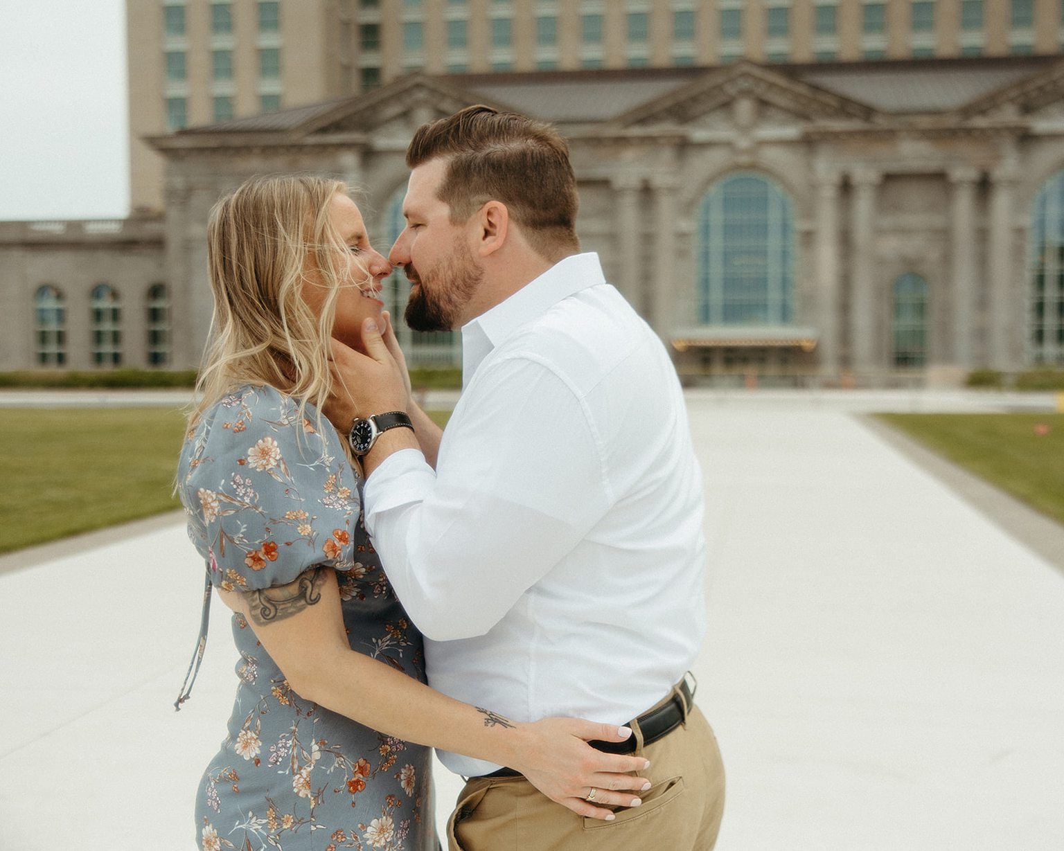 Couples Detroit engagement photos at Michigan Central Station