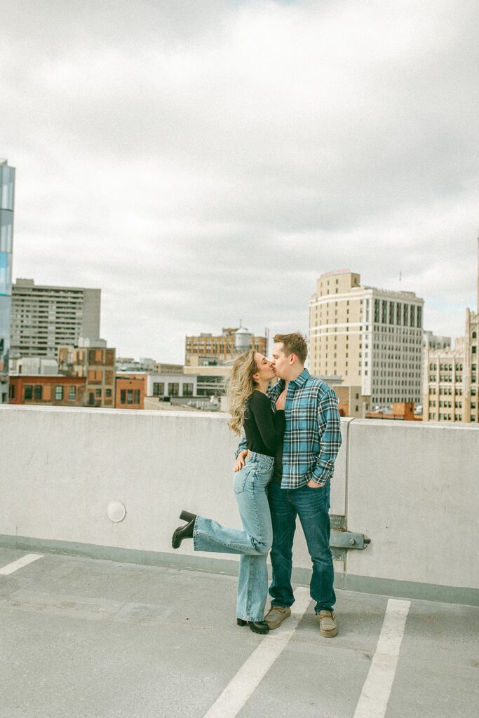 Couples Detroit engagement photos on Z Lot