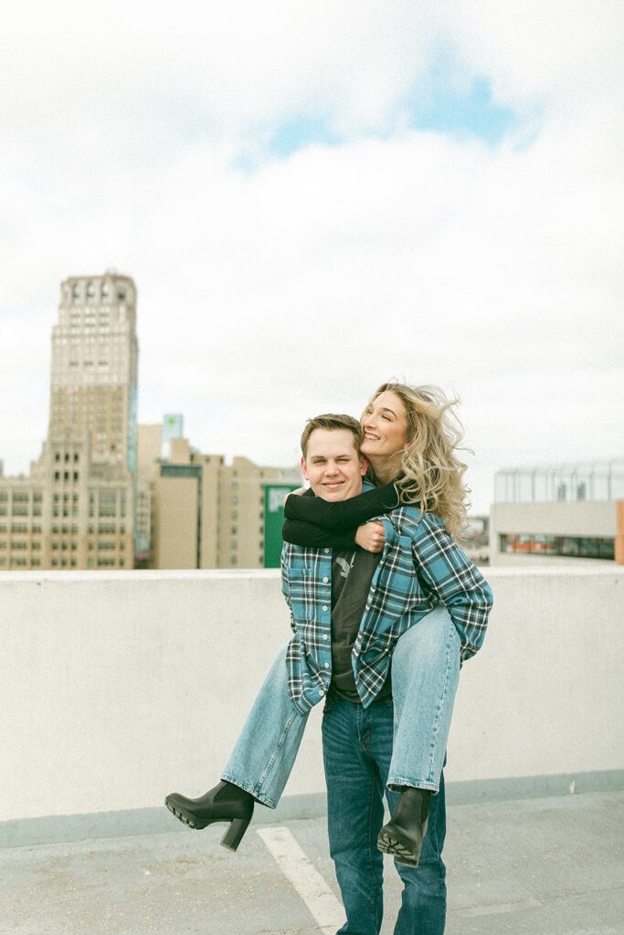 Couples Detroit engagement photos on Z Lot