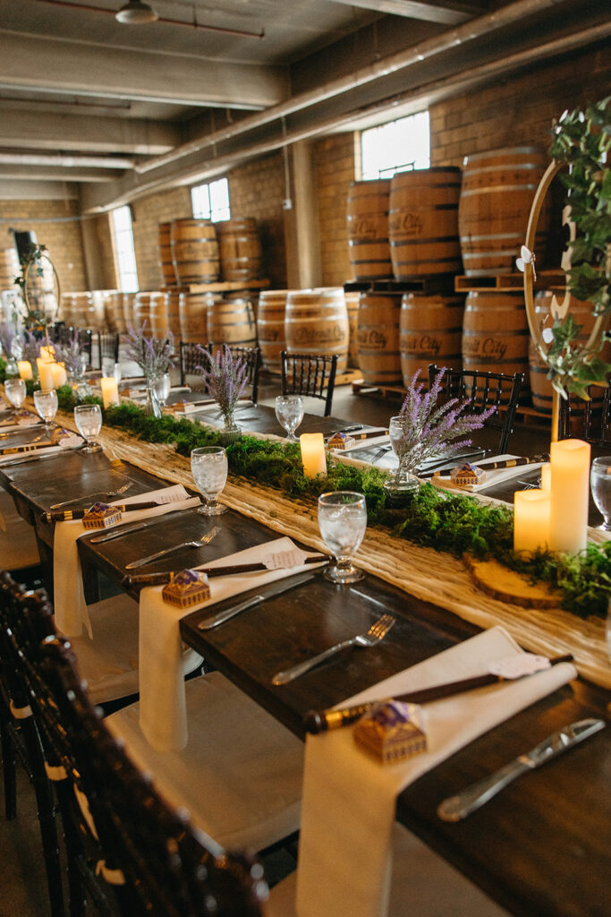 Indoor wedding reception at The Whiskey Factory - the best Detroit Area wedding venues