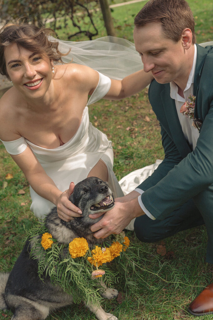 Bride and grooms photos with their dog