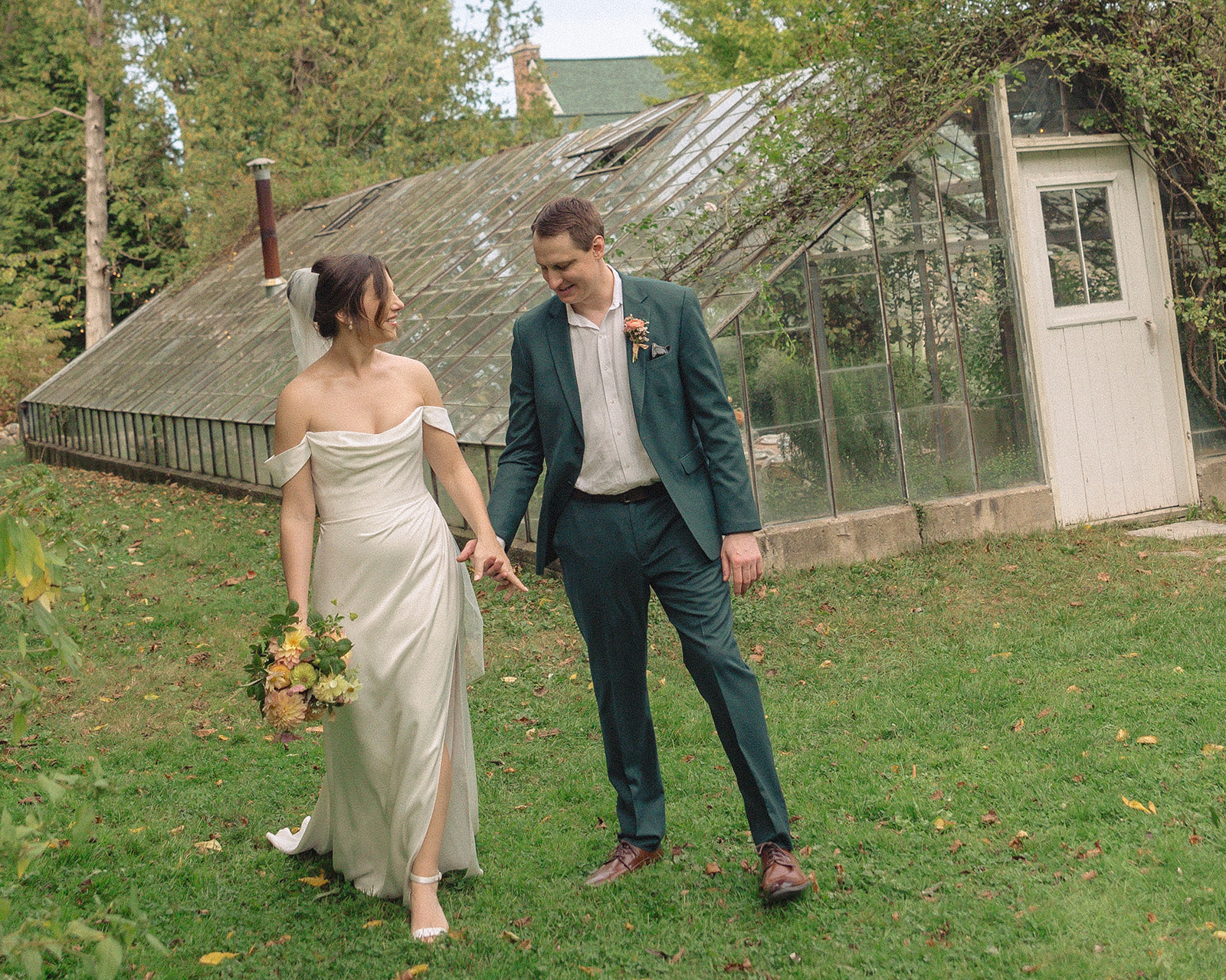 Bride and grooms outdoor Glass House Creative wedding portraits