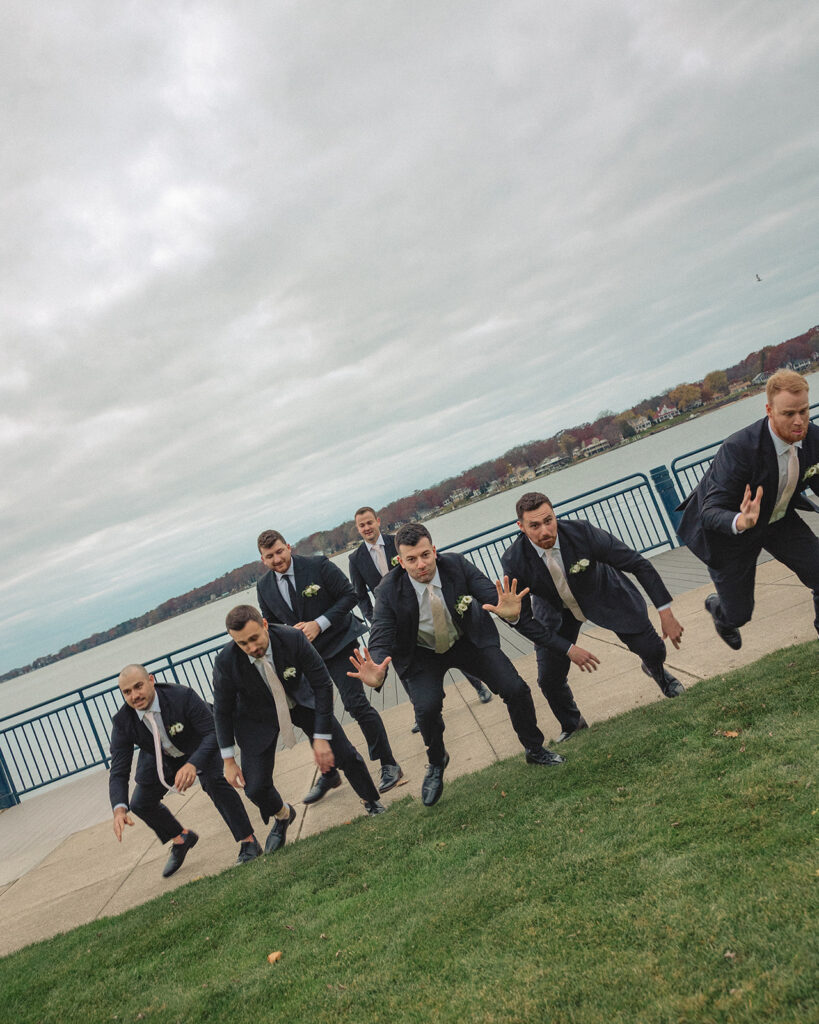 Groom and groomsmen waterfront portraits 