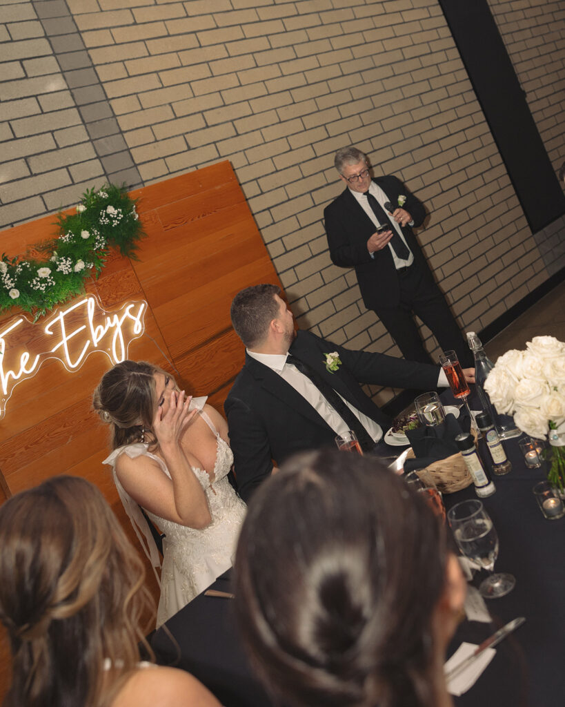 Bride getting emotional during speeches