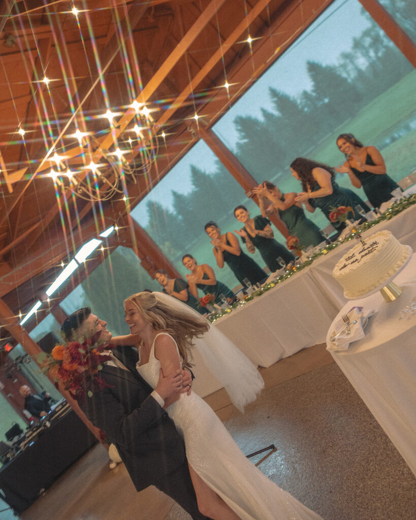 Bride and groom sharing a first dance during their greater Detroit wedding reception at Fox Hill Golf Course