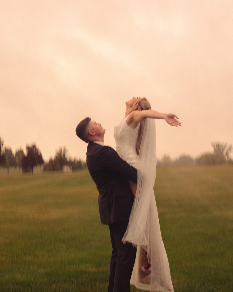 Outdoor golden hour wedding portraits in Detroit, Michigan