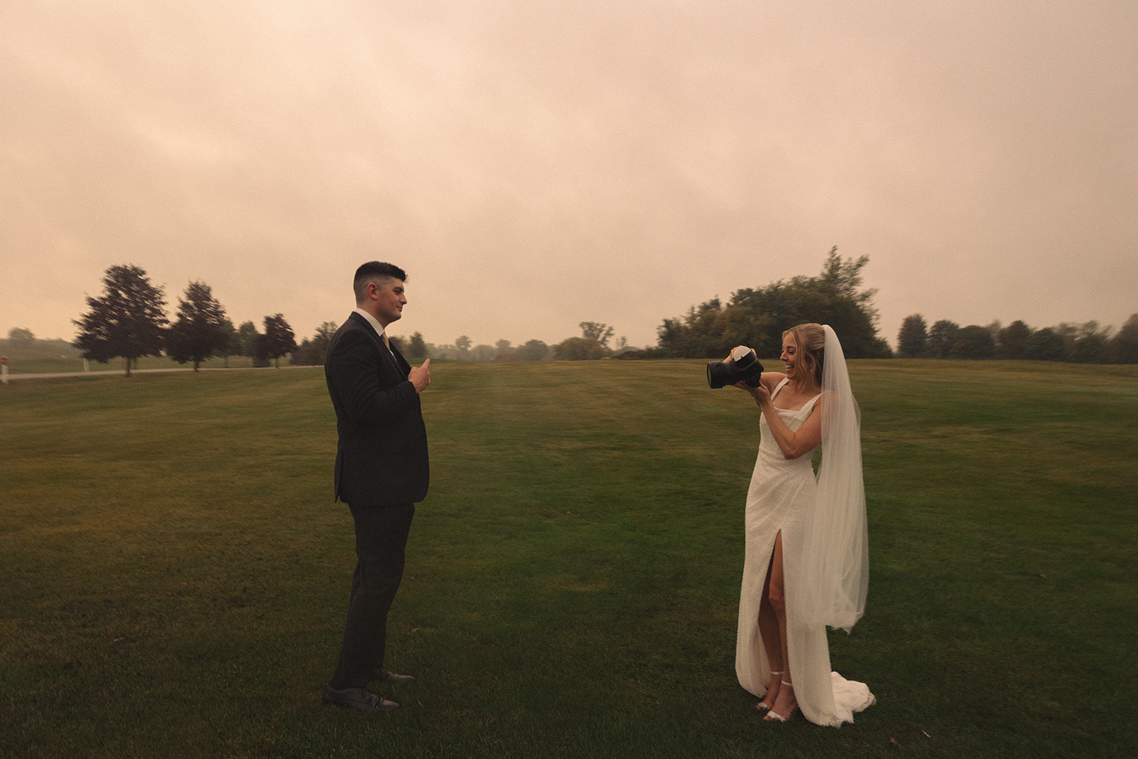 Outdoor golden hour wedding portraits in Detroit, Michigan