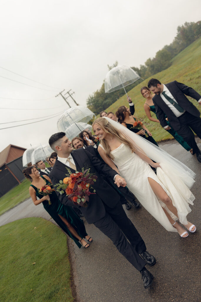 Rainy outdoor wedding party photos at Fox Hill Golf Club - Greater Detroit wedding venue