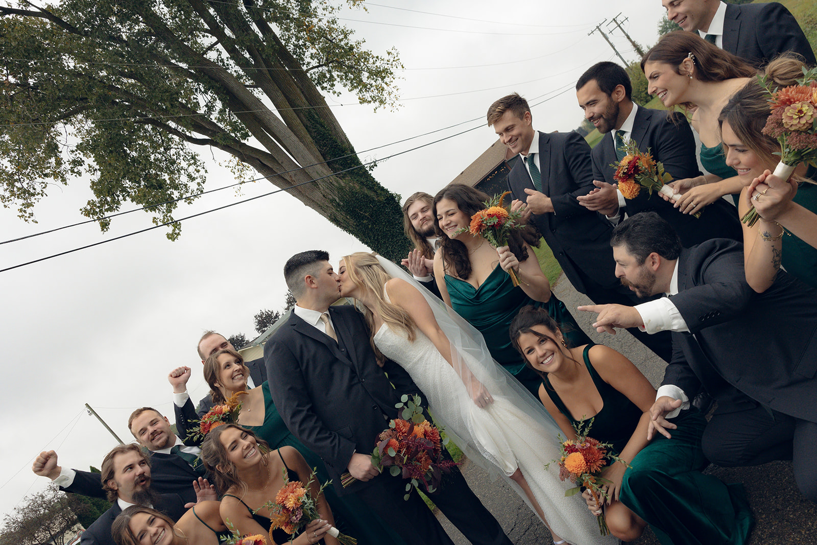 Rainy outdoor wedding party photos at Fox Hill Golf Club - Greater Detroit wedding venue