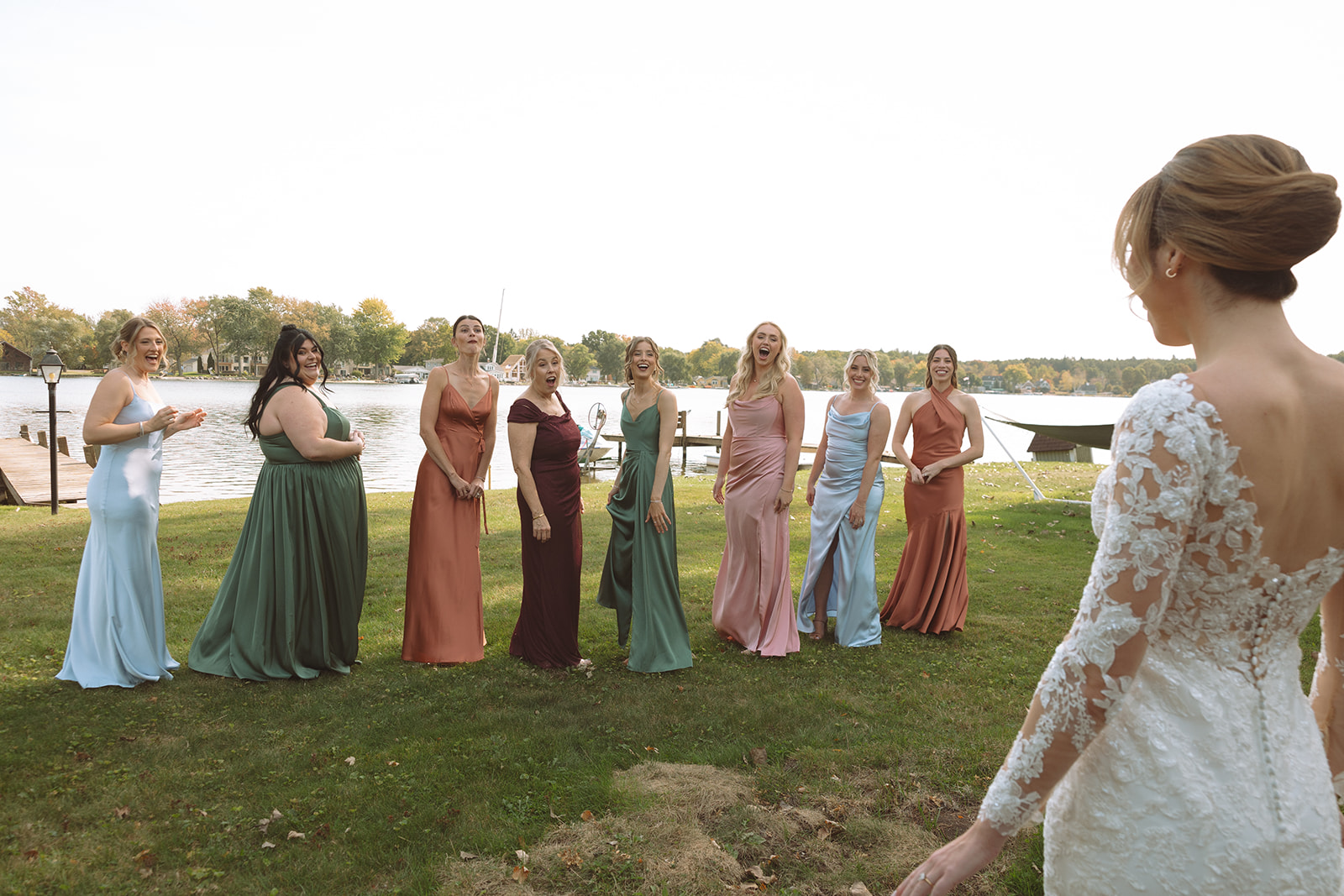 Brides first look with her bridesmaids