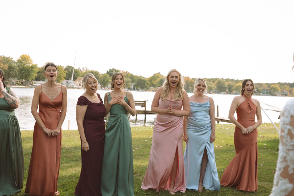 Brides first look with her bridesmaids